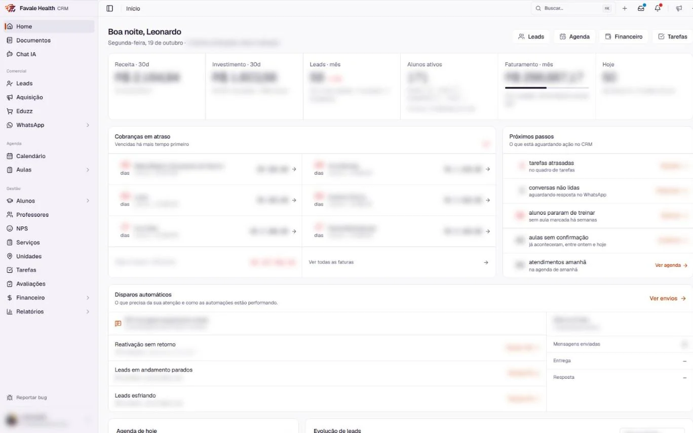 Captura de tela do projeto Favale Health CRM